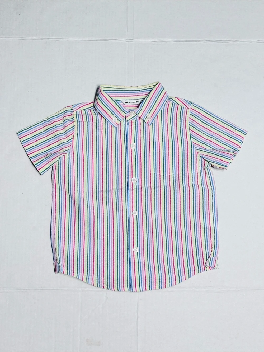 NEW Janie and Jack Rainbow Striped Seersucker Shirt & Shorts Outfit Set Toddler